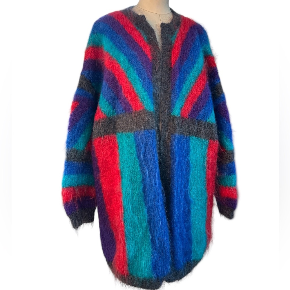 Vintage multicolored hand knit mohair sweater